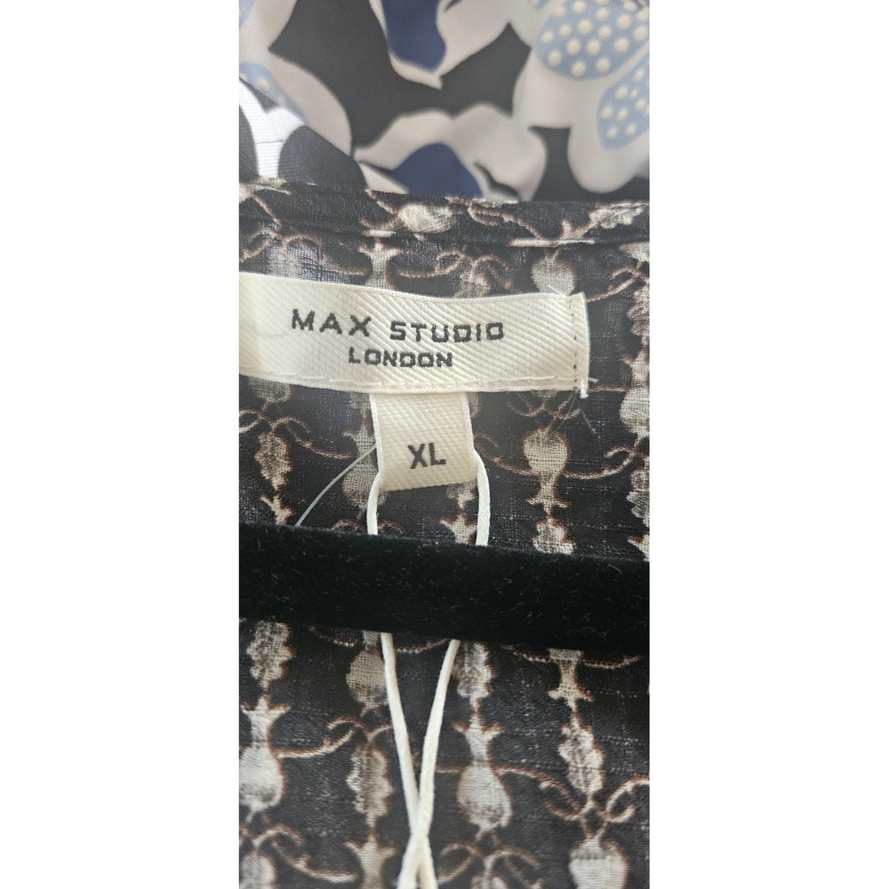 NWT MAX STUDIO LONDON pleated faux wrap V Smocked waist puff sleeves Womens XL - Picture 7 of 9